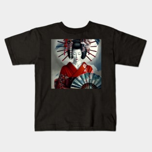 Japanese geisha with fan Kids T-Shirt